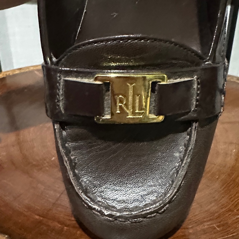 Ralph Lauren Vintage Chocolate Leather Heeled Loafers Size 7.5 - Picture 9 of 11